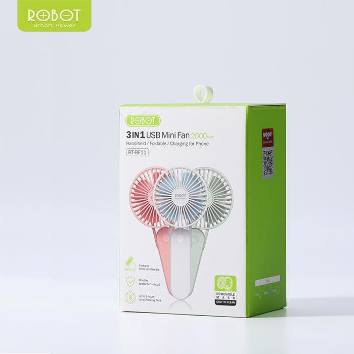 ROBOT RT-BF11 Portable Fan, Powerbank 2000mAh Mini Fan Kipas Angin Mini - Garansi Resmi 1 Tahun