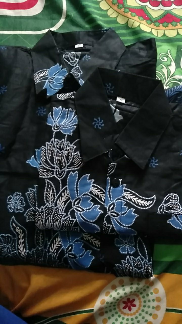 Batik Couple Keluarga Modern Sania Ruffle Ori Ndoro Motif Sakura Biru Batik Pekalongan Size Jumbo
