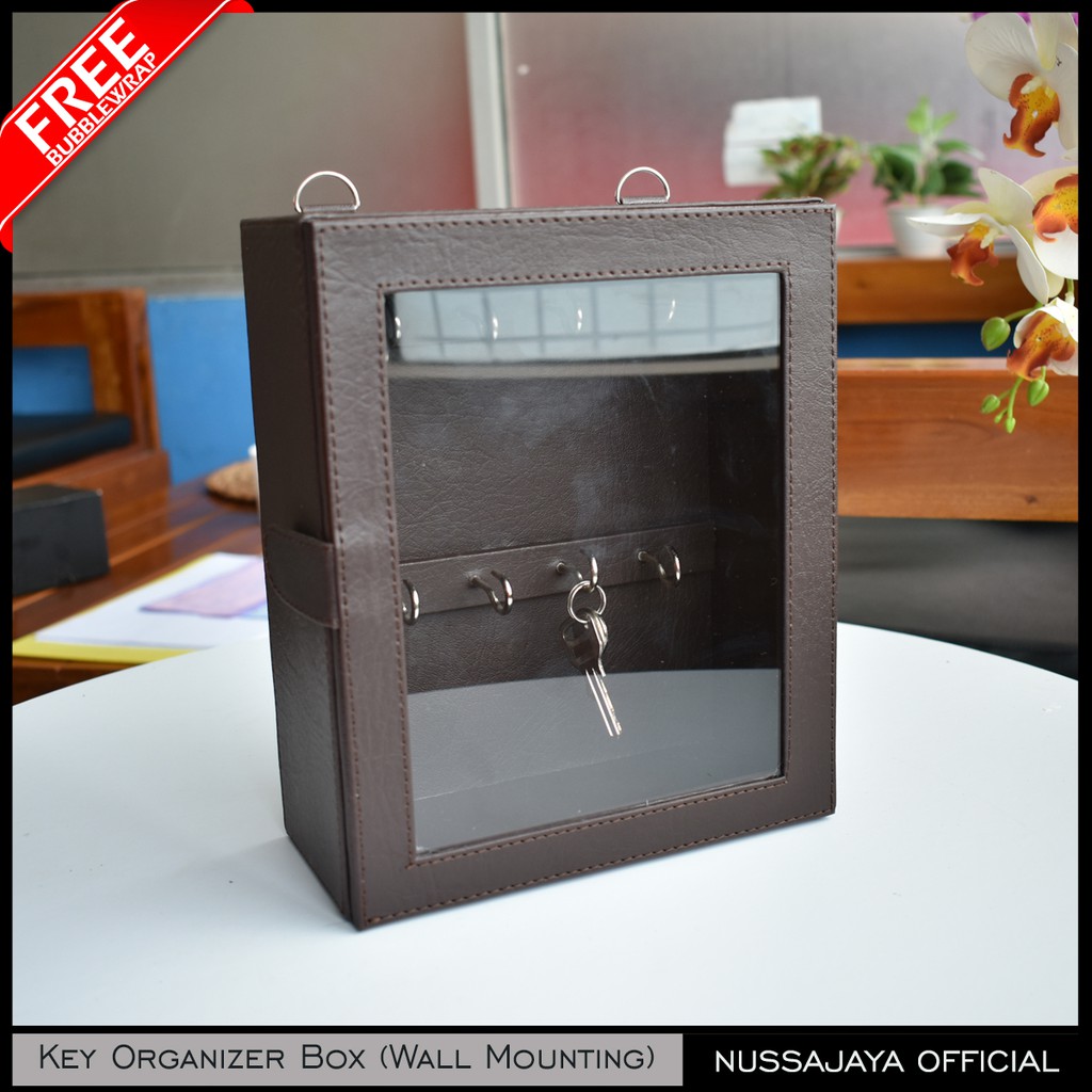 Kotak Tempat Penyimpanan Kunci Gantung Dinding Kulit PU / Key Box Organizer