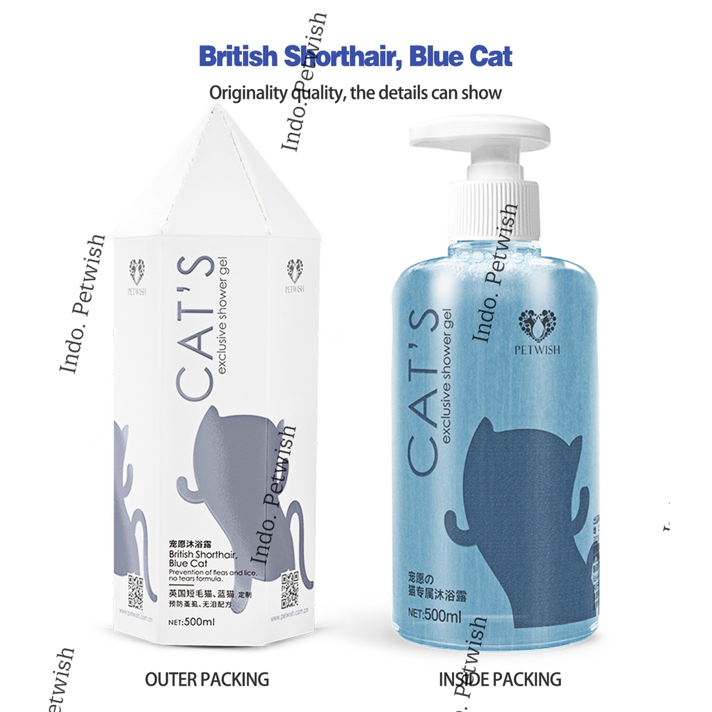 Petwish Shampo Kucing 500ML - British Shorthair, Blue Cat - Cat Shampoo