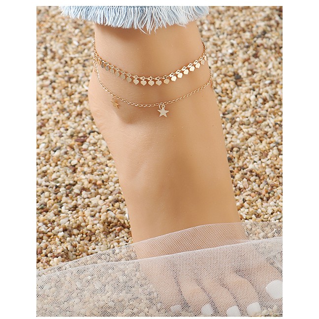 LRC Gelang Kaki Fashion Golden Little Pentagram Love Alloy Y64452