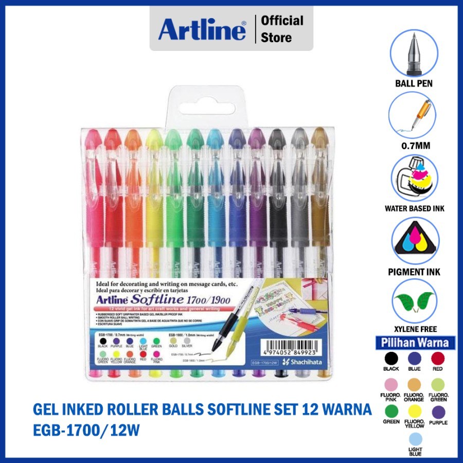 

PULPEN ARTLINE GEL INK 12 COLOURS SOFTLINE BALLPOINT PEN EGB-1700/12W