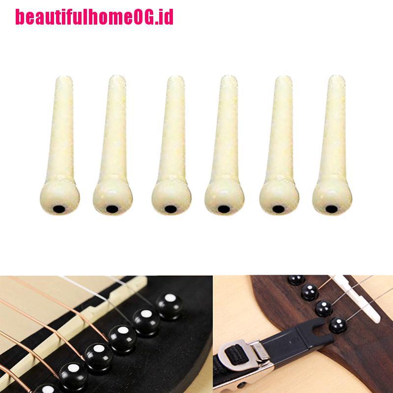 6pcs / set Bridge Pins Ebony Warna Hitam Dengan Shell Dots Untuk Akustik