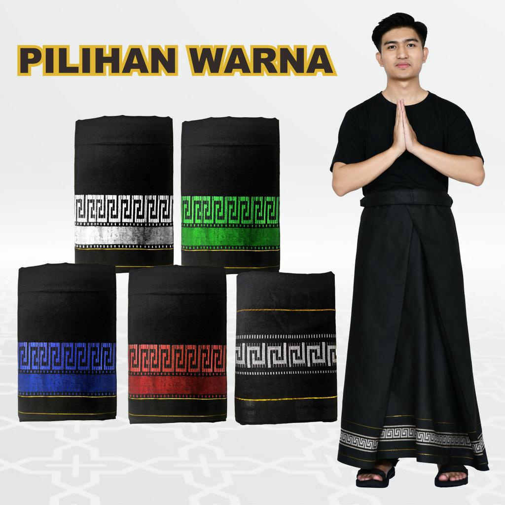 Sarung Tenun Dewasa Motif Polos HItam Dobby Timbul Gold