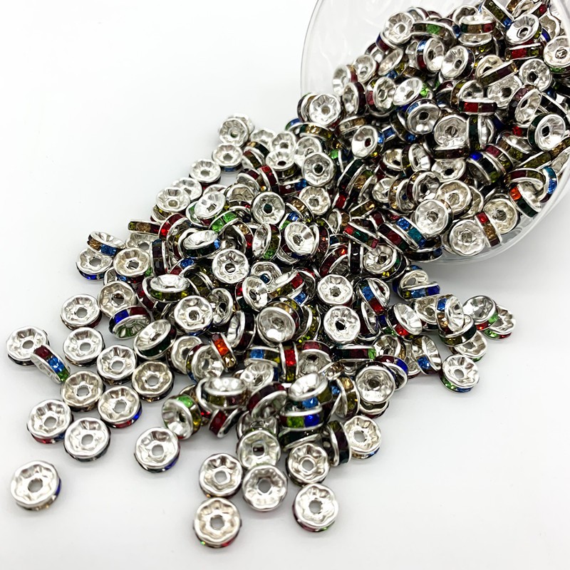 50pcs Manik-Manik Spacer Akrilik Lapis Emas/Silver Ukuran 8mm Untuk Membuat Perhiasan Diy