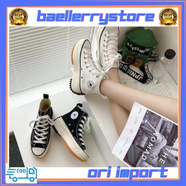 BS / Sepatu Sneaker Kanvas Wanita Hak Tinggi Hitam Putih 232