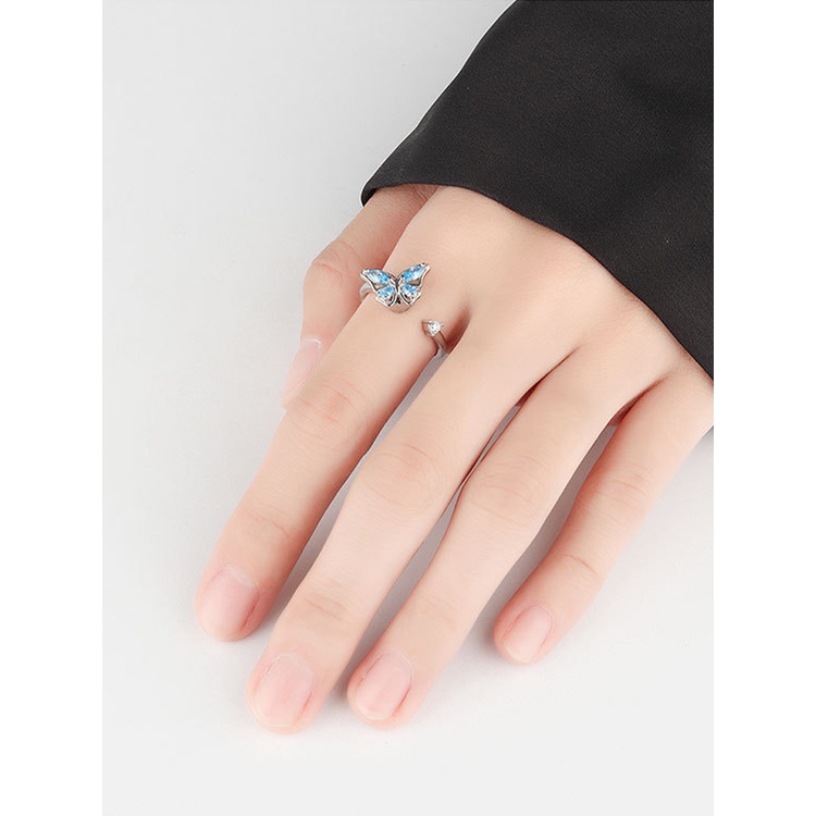 Cincin Fidget Spinner Bentuk Kupu-Kupu Bahan Zircon Kristal Anti Stress Untuk Wanita