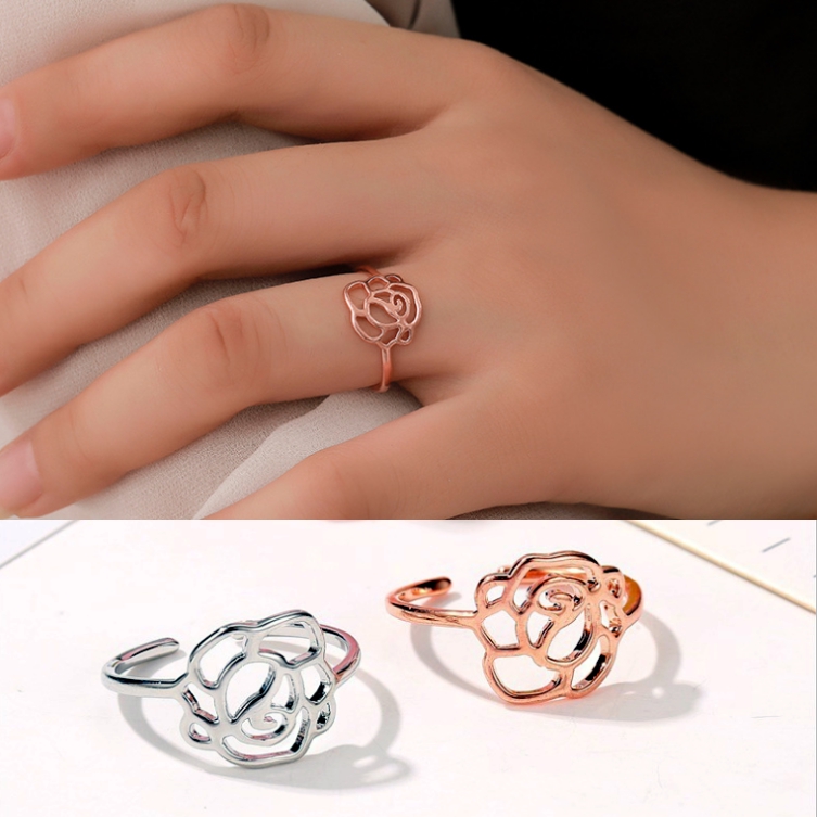 Cincin Mawar Putri Cincin Cut Terbuka Emas Rose Aksesori Mode Eropa Dan Amerika