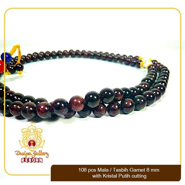 108 pcs Mala / Tasbih Garnet 8 mm with Kristal Putih cutting