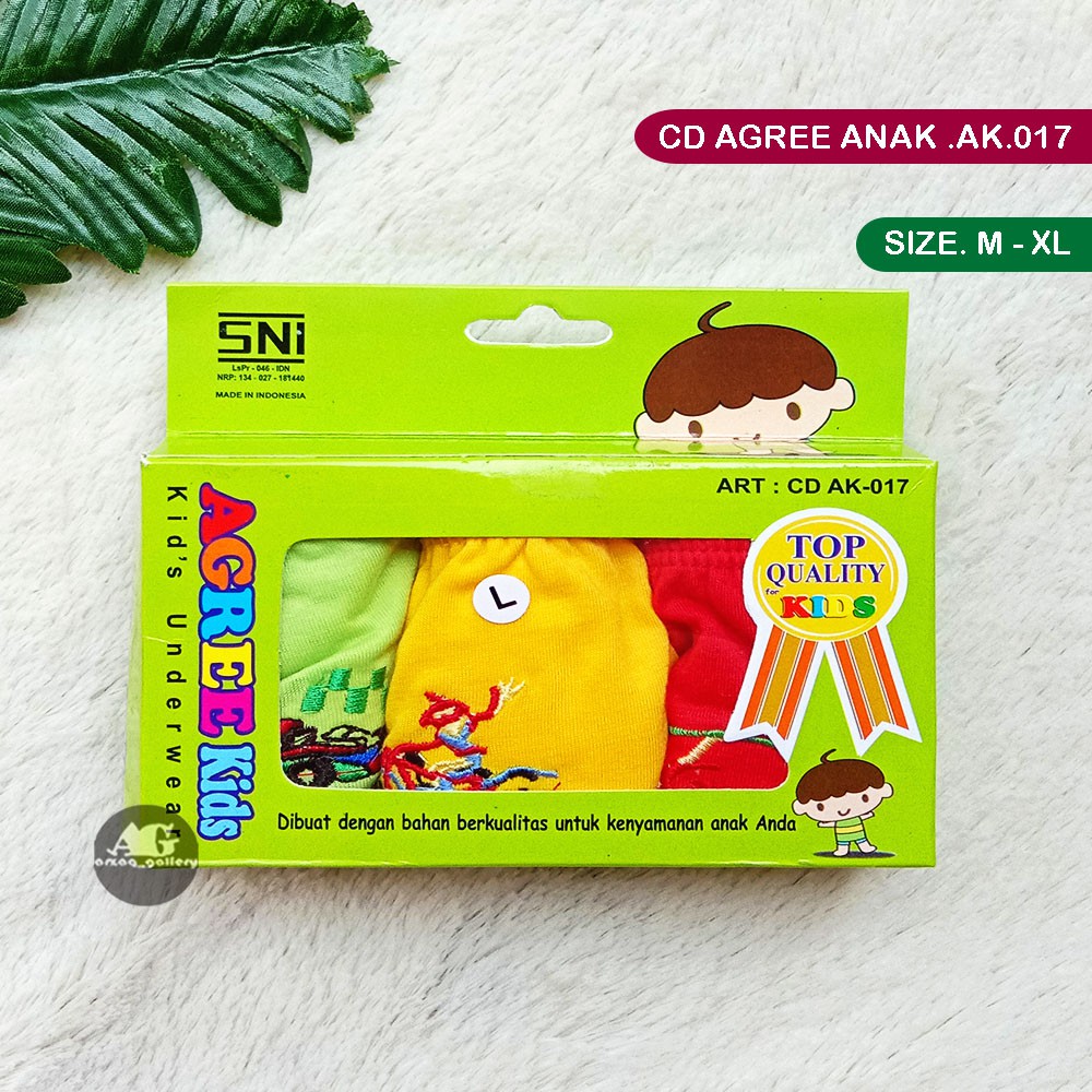 [ 3pc ] Cd Agree Kids AK. 017 Hijau | Celana Dalam Anak Cowok