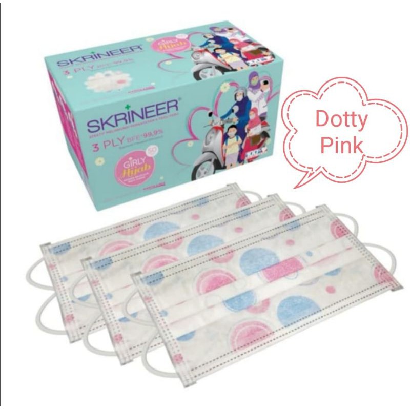 Masker Medis Hijab 3Ply 50Pcs Merk Skrineer Diproduksi CV Beauty Kasatama