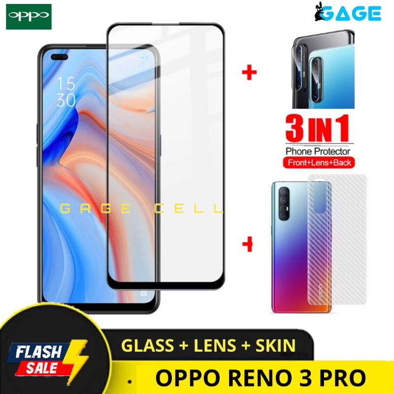 PAKET 3IN1 TEMPERED GLASS LAYAR KAMERA SKIN CARBON OPPO RENO 3 PRO TG ANTI GORES RENO3 PRO 3PRO