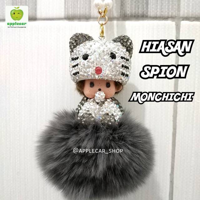 Hiasan Spion Gantungan Spion Monchichi Bulu Berlian Tali Mutiara