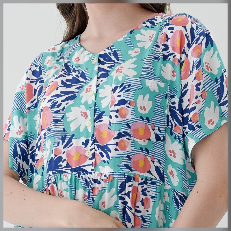 Julia Nightdress - Piyama / Daster Rayon Premium by RAHA Sleepwear-Flower Stripes