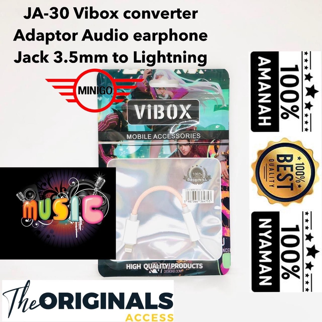 PROMO SULTAN VIBOX CONVERTER LIGHTNING TO AUDIO JACK ADAPTER MODEL JA30 (CONNECT BT ) KABEL WARNA MACARON CANDY