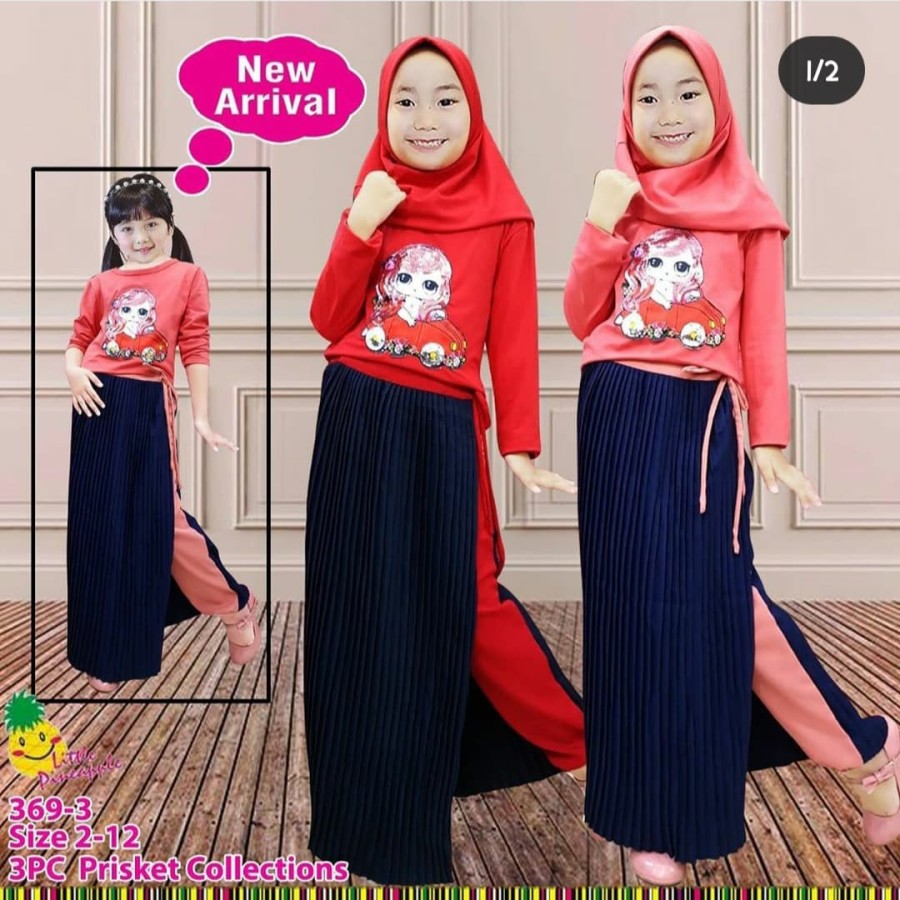 Setelan Anak Perempuan Rok Plisket Baju Muslim Anak Kualitas Import Murah GR