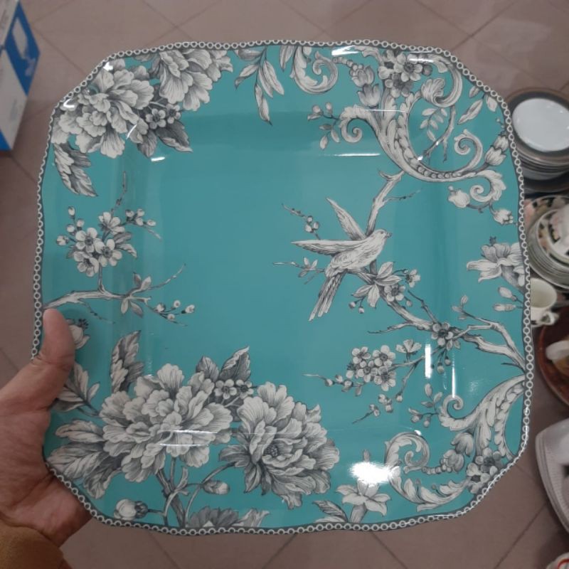 ADELAIDE SQUARE DINNER PLATE PIRING KERAMIK SANGO KOTAK MOTIF BURUNG KLASIK CLASSIC VINTAGE ANTIK