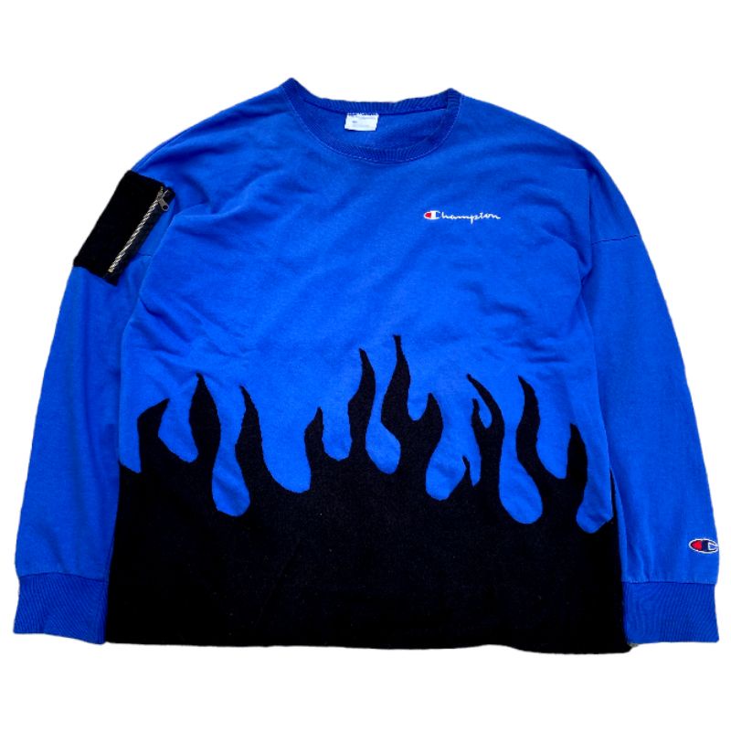 crewneck champion black flame pocket reworked