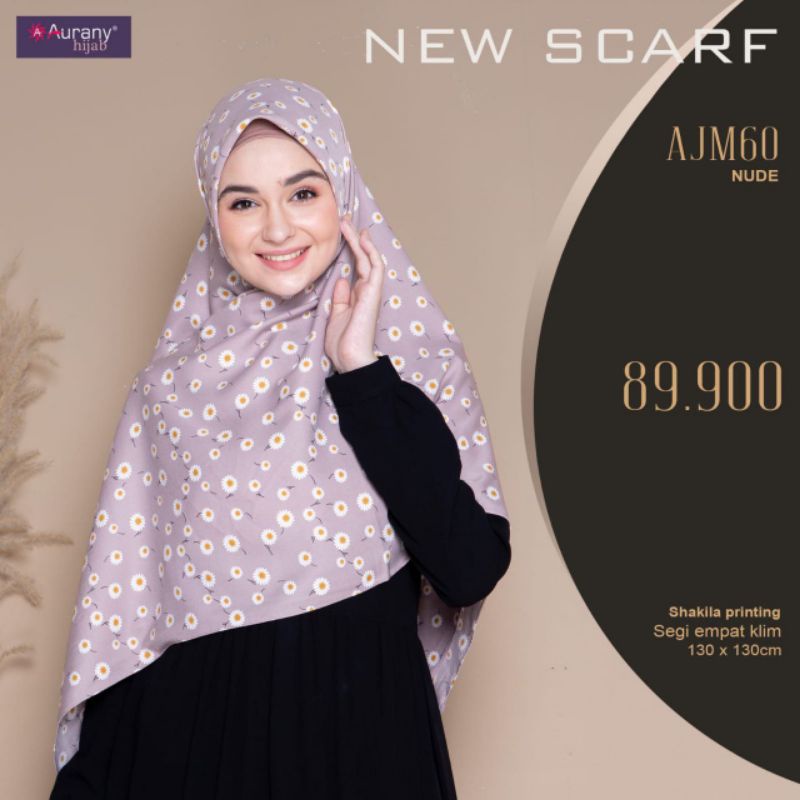 HIJAB SEGIEMPAT SYARI MOTIF AJM  || 130 X 130 || AURANY