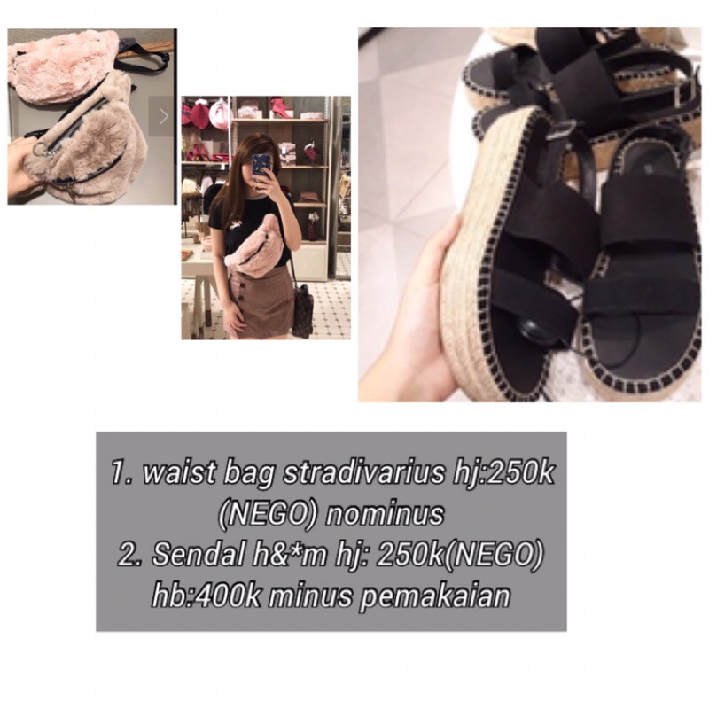 waist bag stradivarius pink & sendal h&m preloved