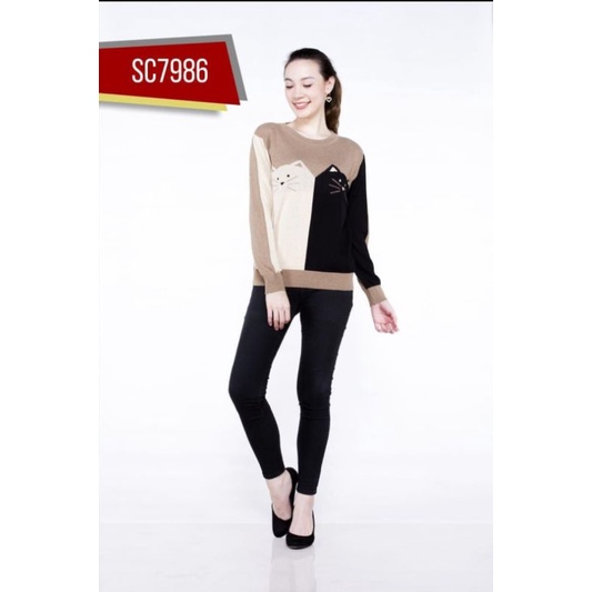 atasan wanita/rajut import/rajut terbaru motif kucing