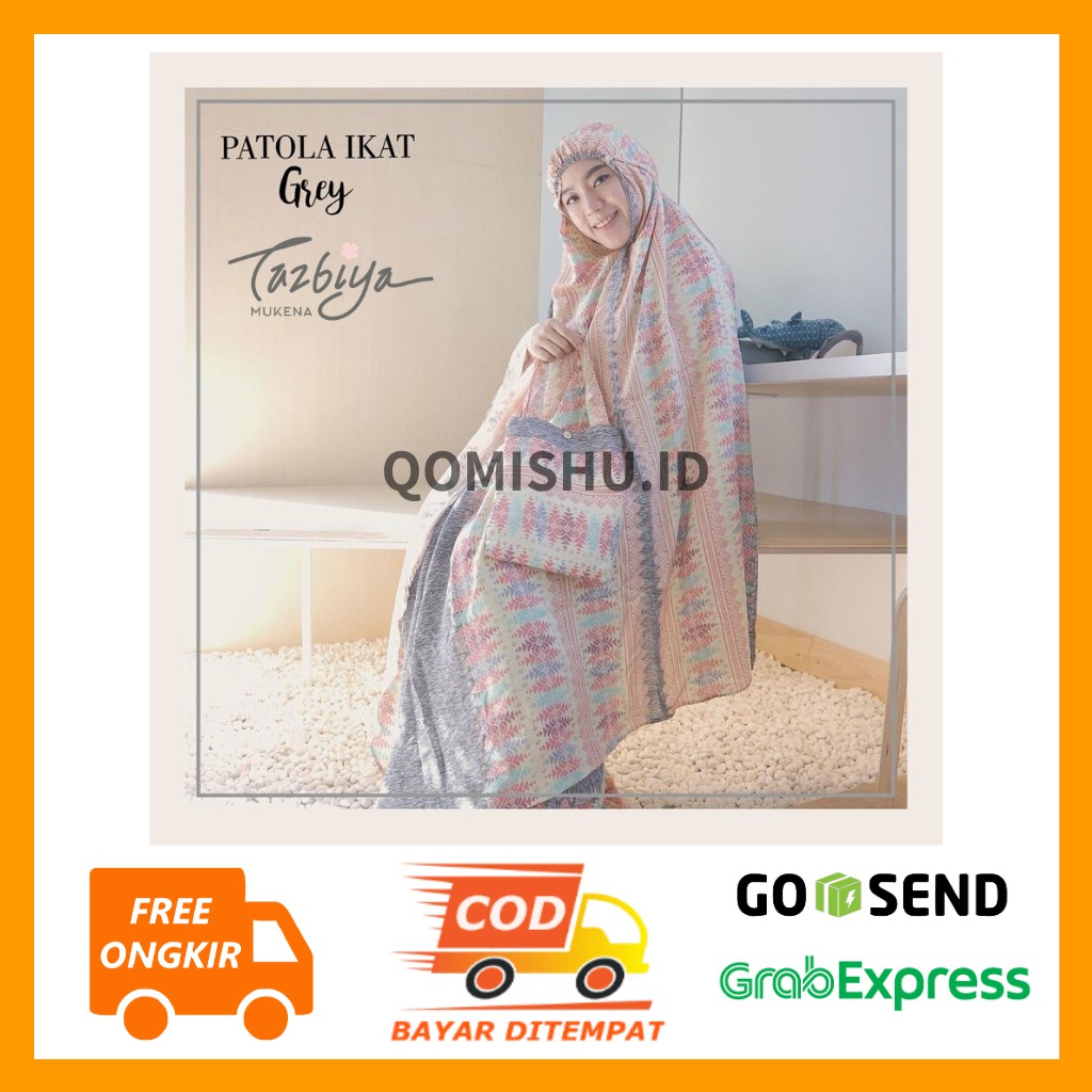 MUKENA TAZBIYA PATOLA IKAT GREY | Mukenah Tazbiyah Mukena Dewasa Katun Rayon | Mukena Tasbiya Tazkia