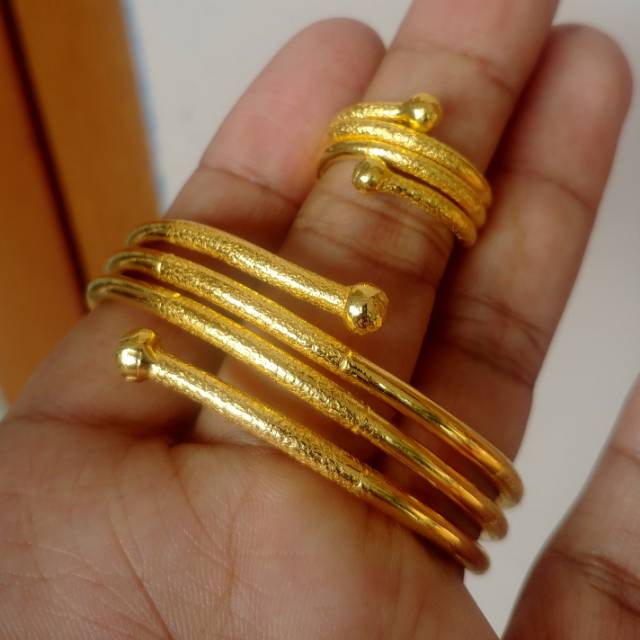 Gelang Set Cincin Lidi Pasir Lapis Emas 24k Sesuai Foto