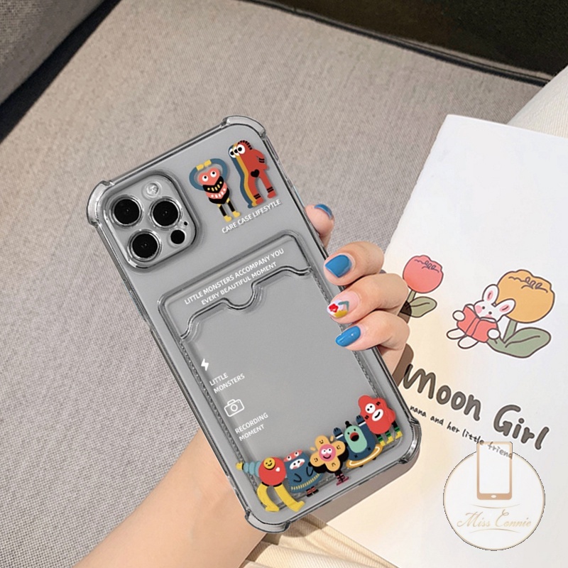 Soft Case Dompet Kartu Tahan Banting Desain Monster Kecil Untuk iPhone 6 6s 7 8 Plus 11 12 13 14 Pro Max SE 2020 XR X XS Max