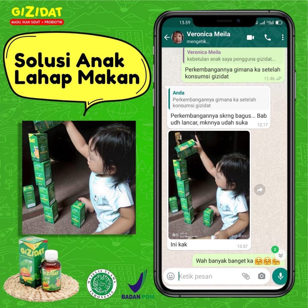 Gizidat Madu Gemuk Anak - Multivitamin Nutrisi Penambah Nafsu Makan &amp; Berat Badan Tingkatkan Daya Tubuh Lancarkan Pencernaan Ekstrak Ikan Sidat Original Isi 130ml