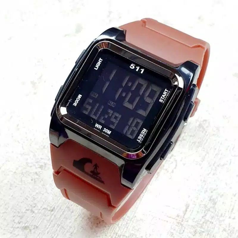 JAM TANGAN PRIA KEREN TERBARU 2021 ANTI AIR QUIKSILVER DRONE DIGITAL RUBBER QS-DRONE-QS 35 Tali Coklat