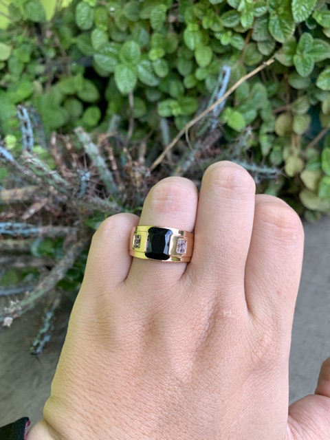 Cincin Casual Luxury Elegan Simple Minimalis Gold Filled Black Saphire Safir Hitam