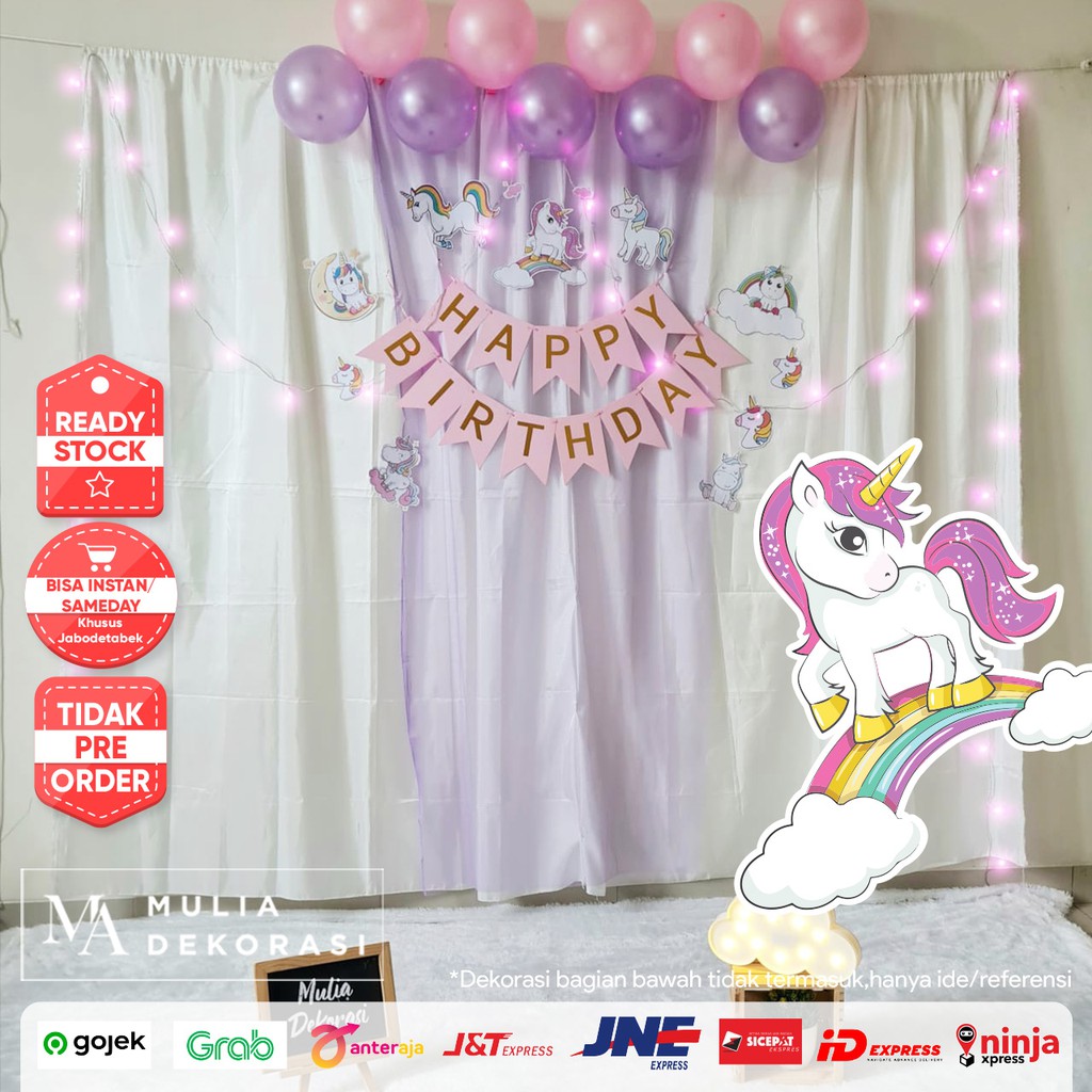 Backdrop Dekorasi Macaron Unicorn Ulang Tahun Happy Birthday paket Tirai Pesta Anak Paket Unicorn Premium