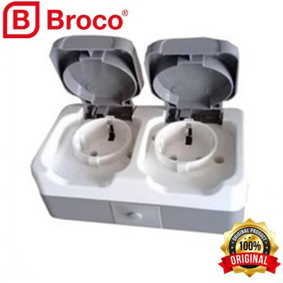 Stop Kontak Outdoor Double Broco Atlantic Outbow 2252 SNI Tahan Air - Stop Kontak Waterproof 2 Gang Horizontal