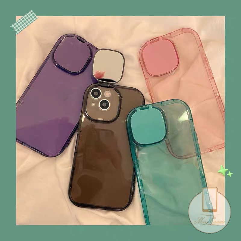 Soft Case Silikon TPU Warna Permen Dengan Cermin Makeup Untuk IPhone 7Plus 8Plus 11 12 13 Pro Max XR X XS Max