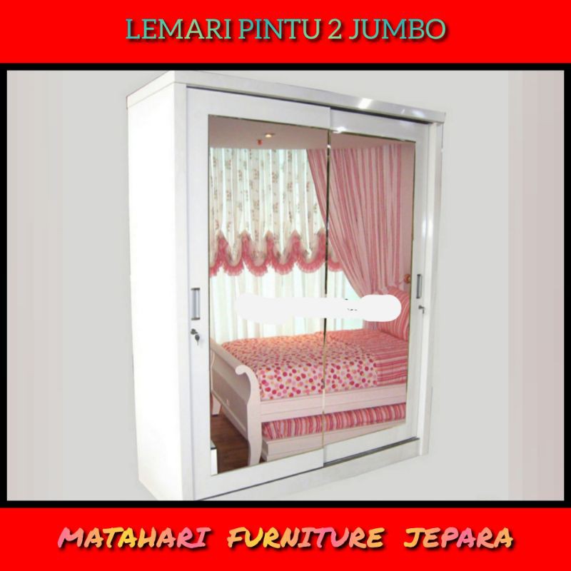 Lemari pakaian pintu 2 kaca kayu jati jepara