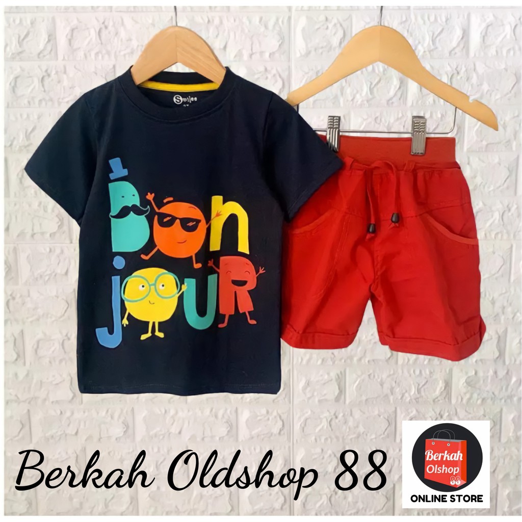 Berkah Oldshop 88 - Setelan Stelan Set Pakaian Fashion Anak Laki Laki Cowok Cowo Lengan Pendek 1 2 3 Tahun