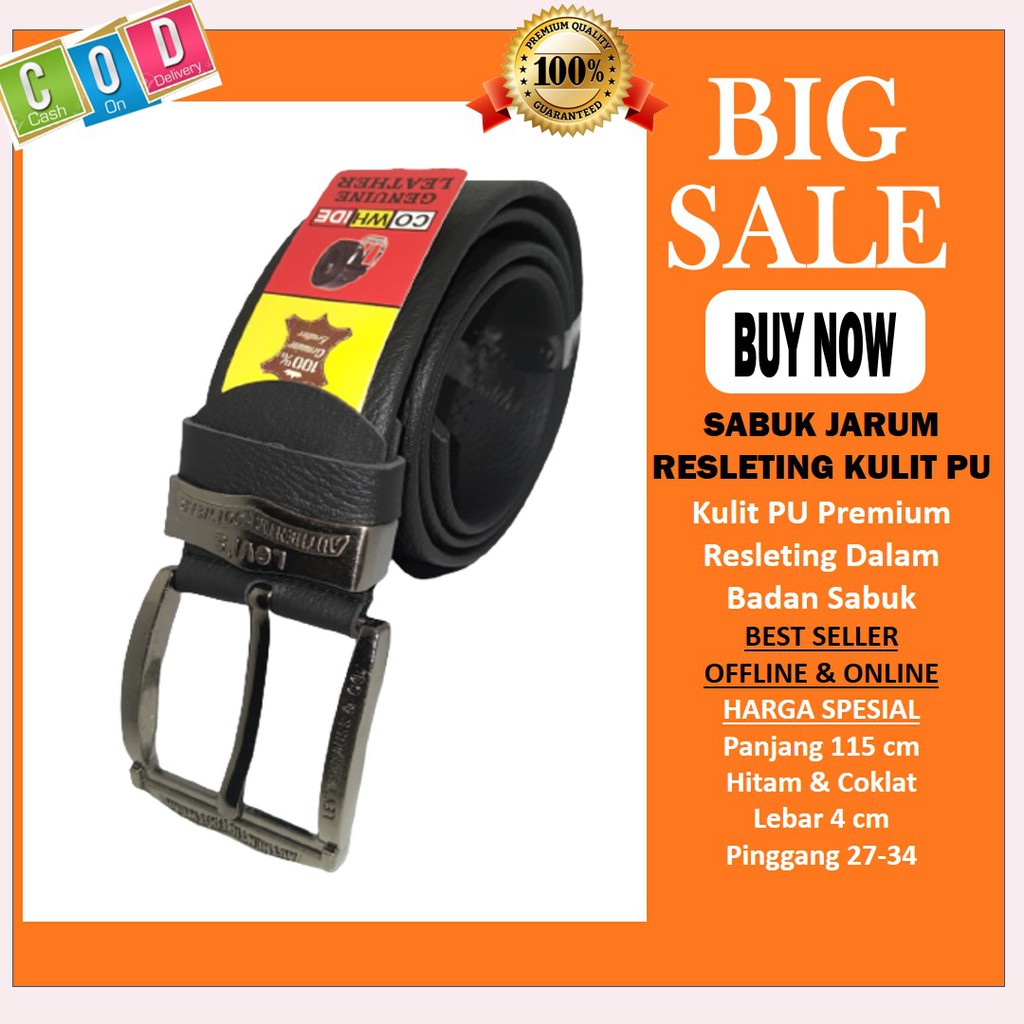 Ikat Pinggang Pria Sabuk Gesper Cowok Men Belt Kulit Kanvas Canvas Asli Jarum Resleting Tebal Lokal