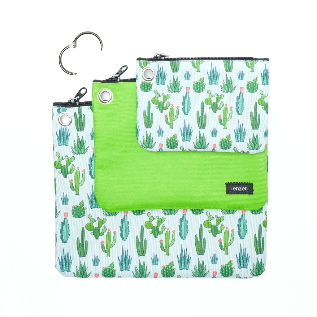 clutch pouch 3 in 1 tas serbaguna kain motif kaktus 3 set - TT001