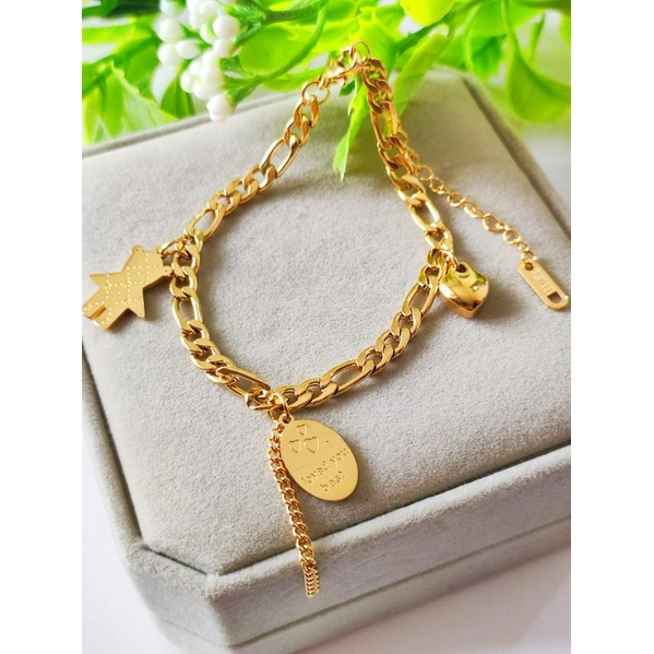 Gelang Tangan Titanium 18k Motif Teddy Gold dan Silver