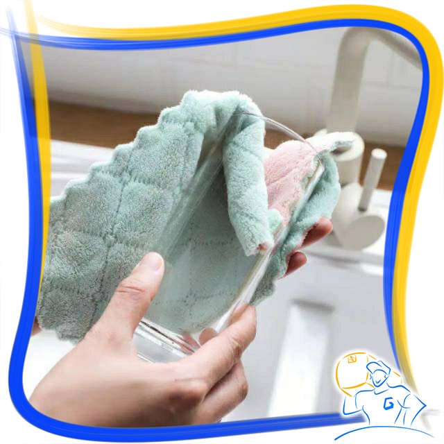 Dish Towel Kain Lap Meja Piring Gelas Serap Air Towel Microfiber Piring Meja Anti Minyak Serbaguna Bahan Coral Fleece Lap Pengering