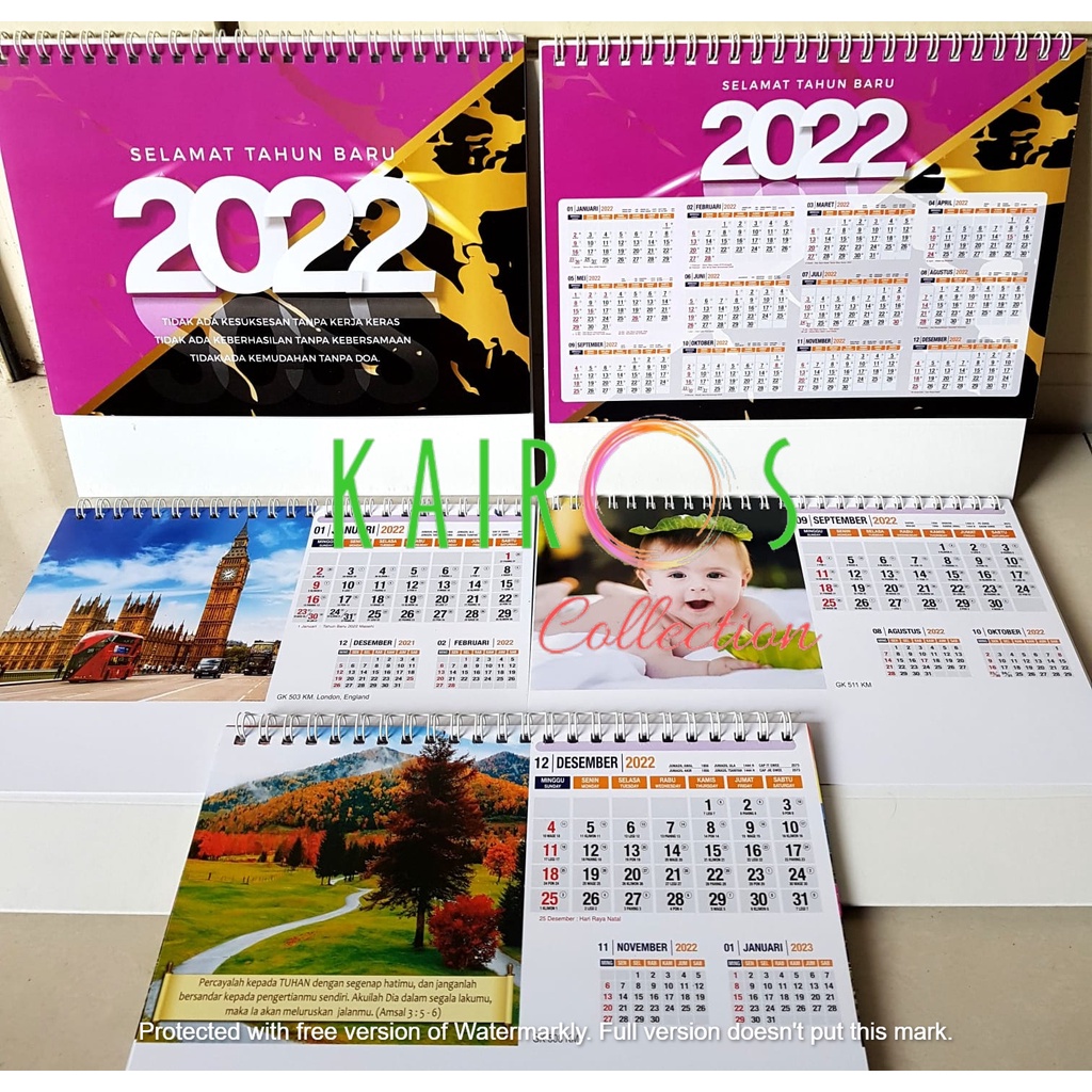 Kalender Meja Tahun 2022 Model Mendatar