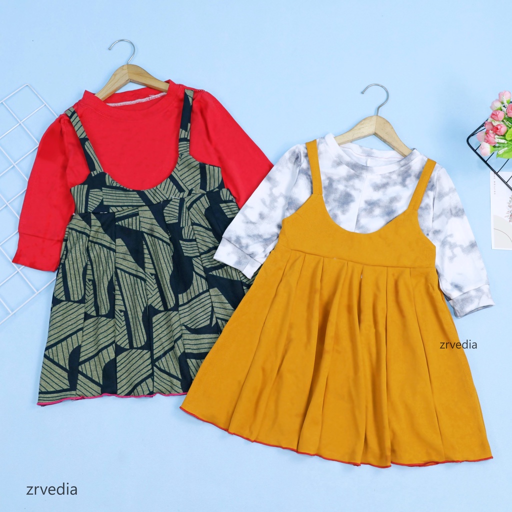 Dress Kiki size 3-4 Tahun / Dres Anak Perempuan Overall Baju Lengan Panjang Gaun Pesta Adem Grosir