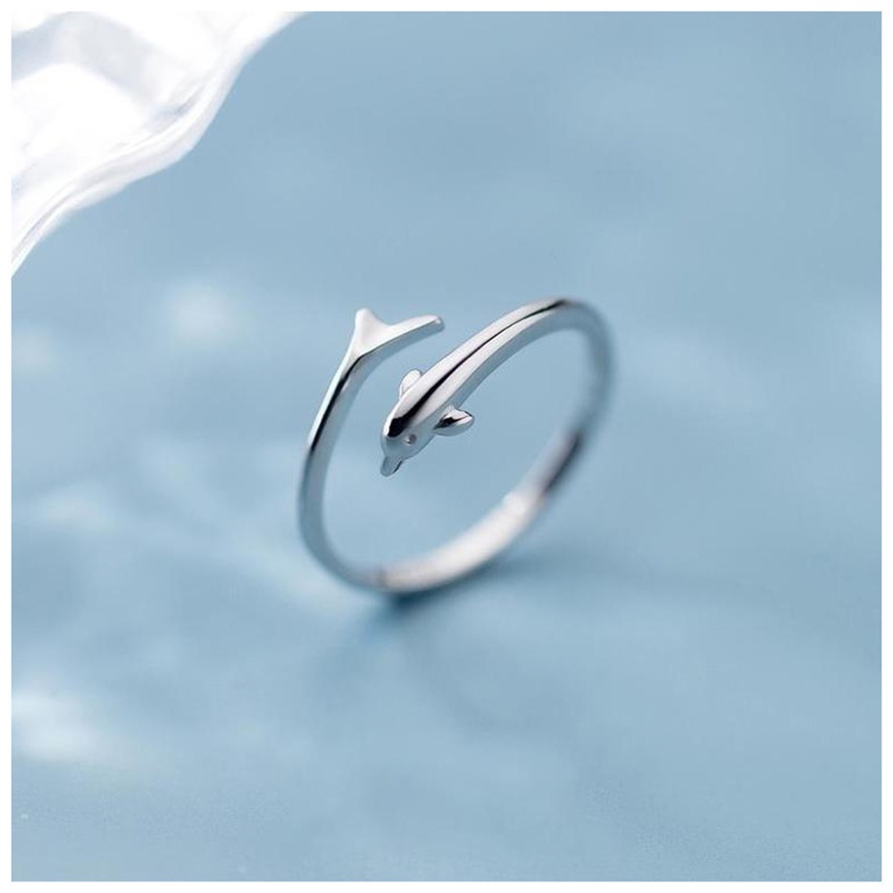 Cincin Model Terbuka Bentuk Lumba-Lumba Warna Silver Untuk Wanita