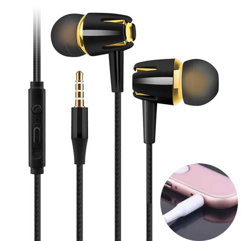 1pc Headset In-Ear Stereo Bass Noise Canceling Kabel 3.5mm Dengan Mic Untuk Huawei / Xiaomi / Samsung