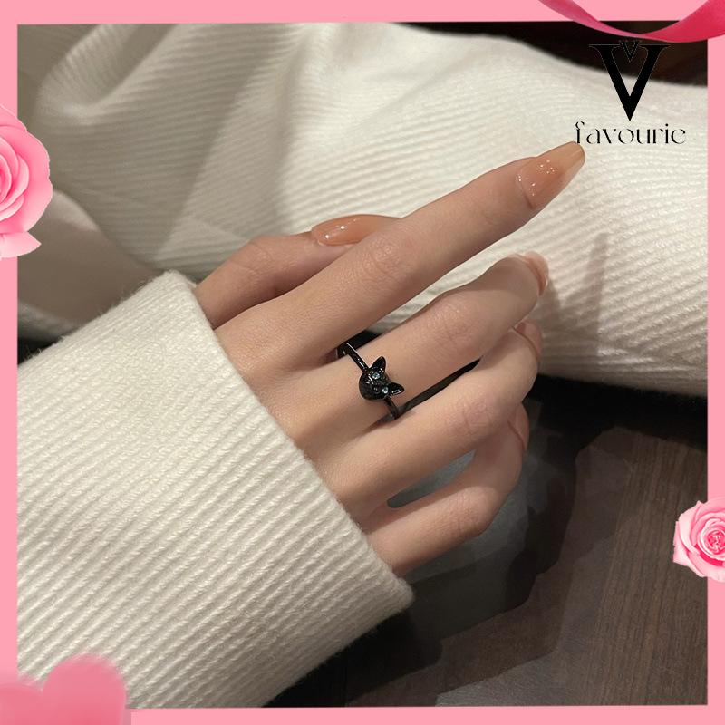 [COD]Cincin Kucing Hitam Wanita Trendi Desain Niche Cincin Jari Telunjuk Fashion Kepribadian Cincin-FA