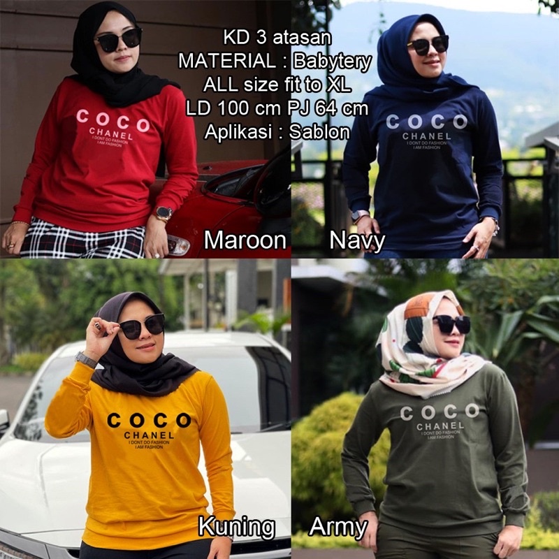 Kaos lengan panjang COCO CHANEL/ Baju Atasan/ realpic