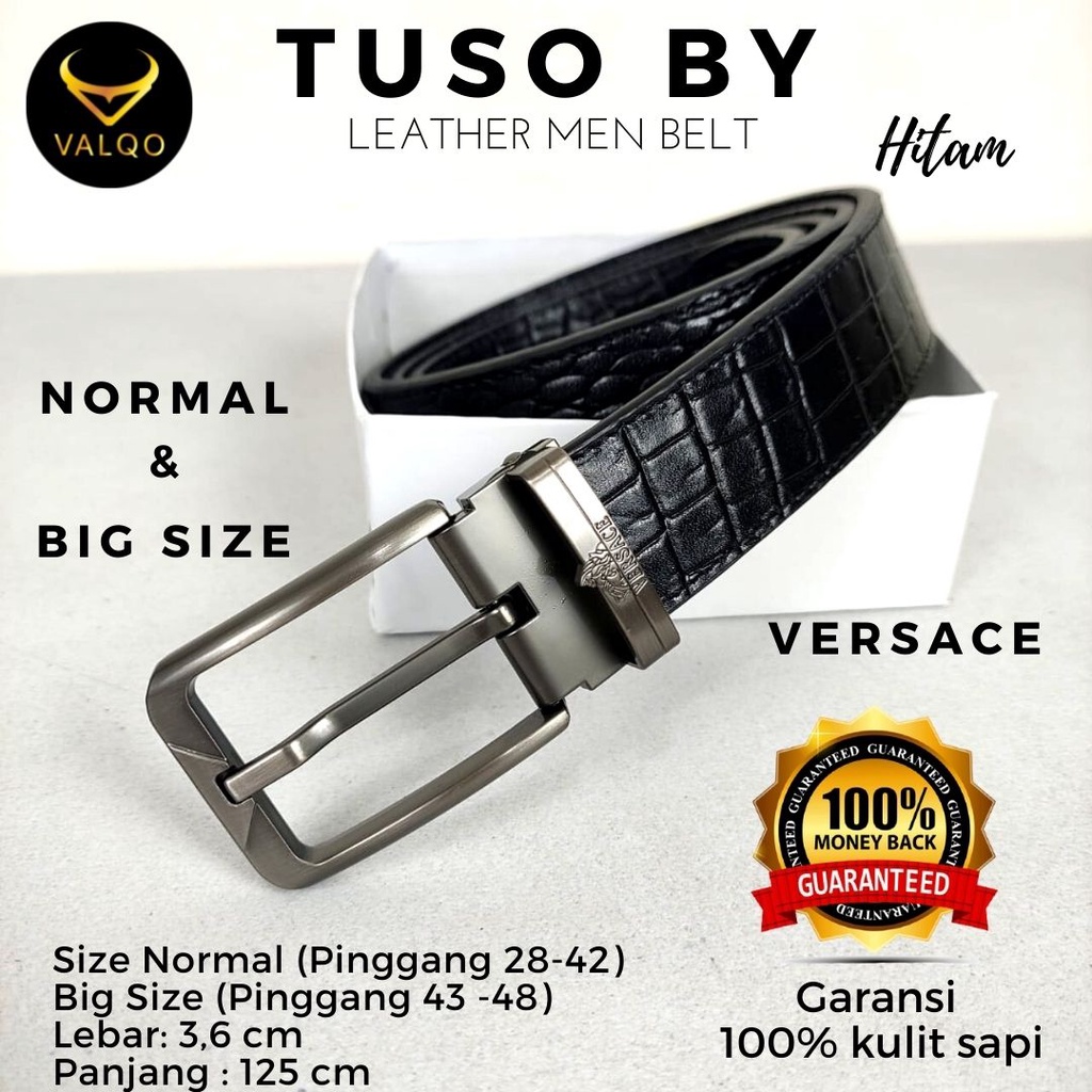 [VALQO] Ikat Pinggang TUSO BY Hitam Sabuk kulit sapi Motif Buaya Pria Tusuk Normal dan Big Size Lubang