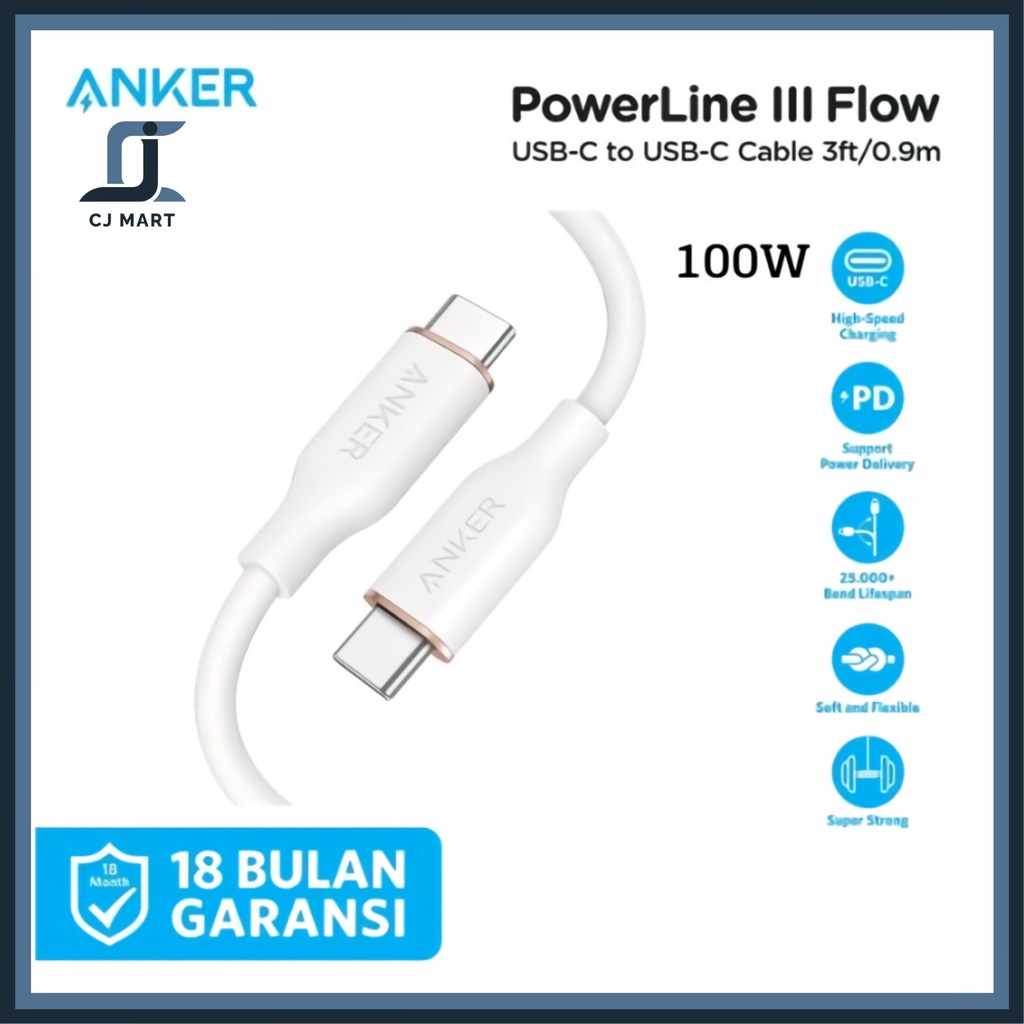 Kabel Charger Anker Powerline III Flow Type C to C 3ft - A8552
