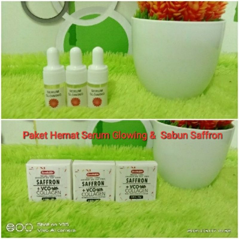 Paket Hemat Serum Glowing + Sabun Saffron / Serum KOREA aish brightening / Sabun Saffron Aleya BPOM