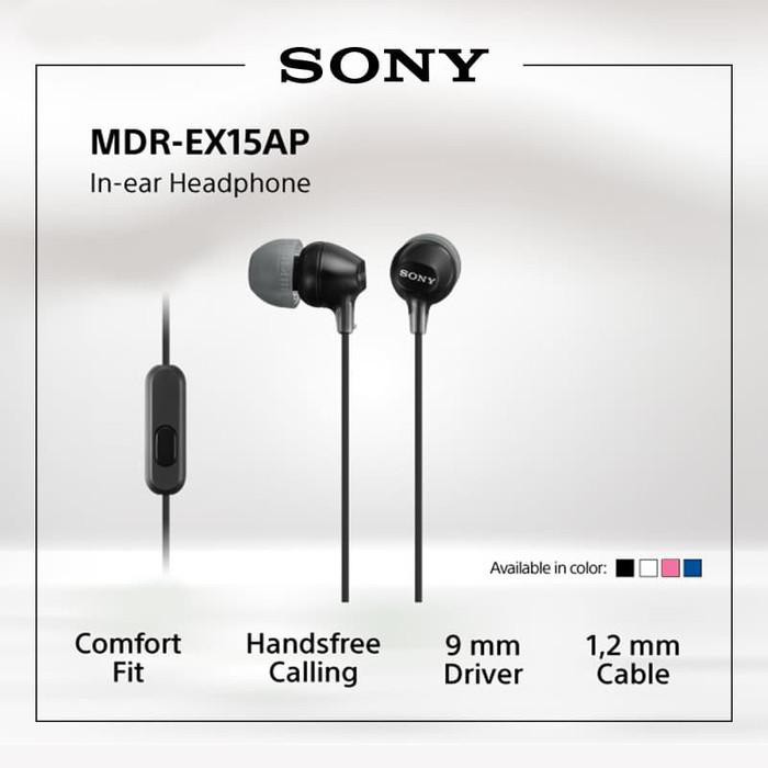 Sony Earphone In Ear MDR-EX15AP - MDR EX15AP - MDREX15AP - With Mic Garansi Resmi Sony 1 Tahun